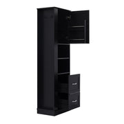 Freestanding Bathroom Storage Cabinet With Adjustable Shelves And Side Hooks Board, Rectangle Design
