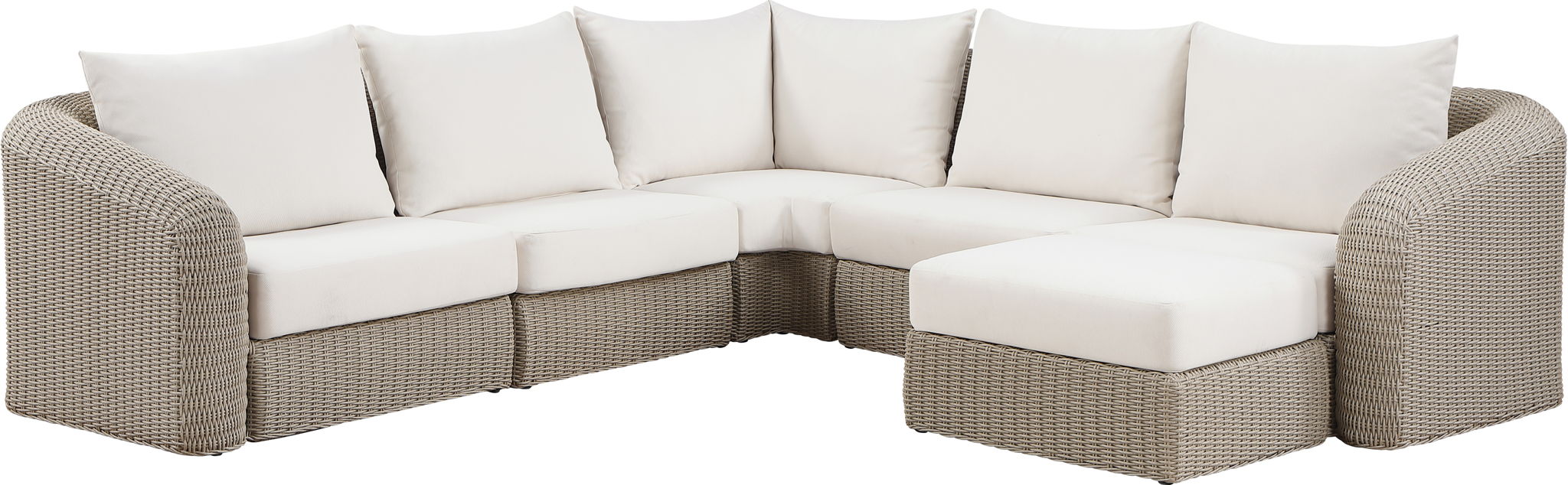 Seacrest - Olefin Water Resistant Fabric And Wicker 6 Piece Outdoor Patio Modular Sectional