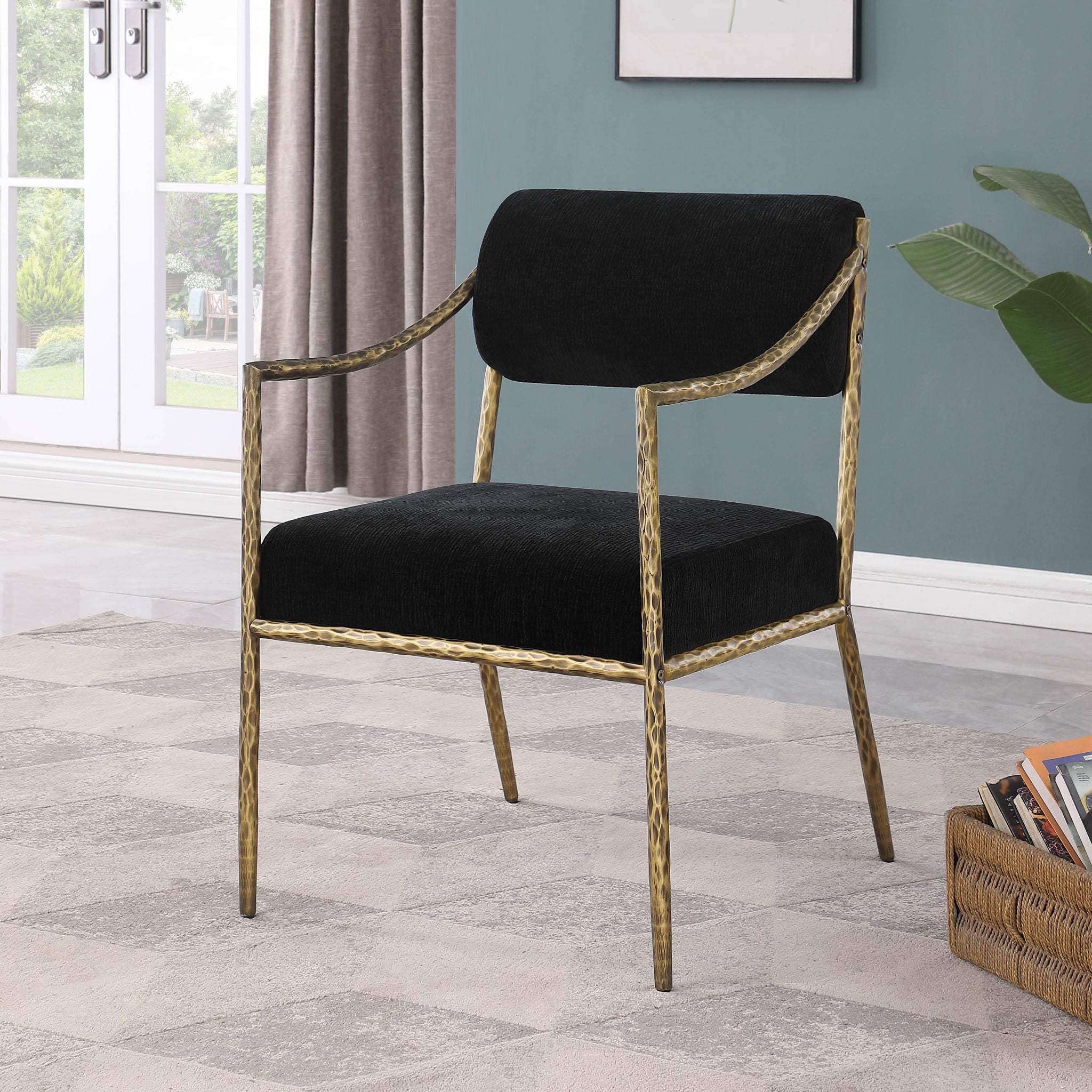 Bastille - Upholstered Dining Arm Chair (Set of 2) - Brass Frame