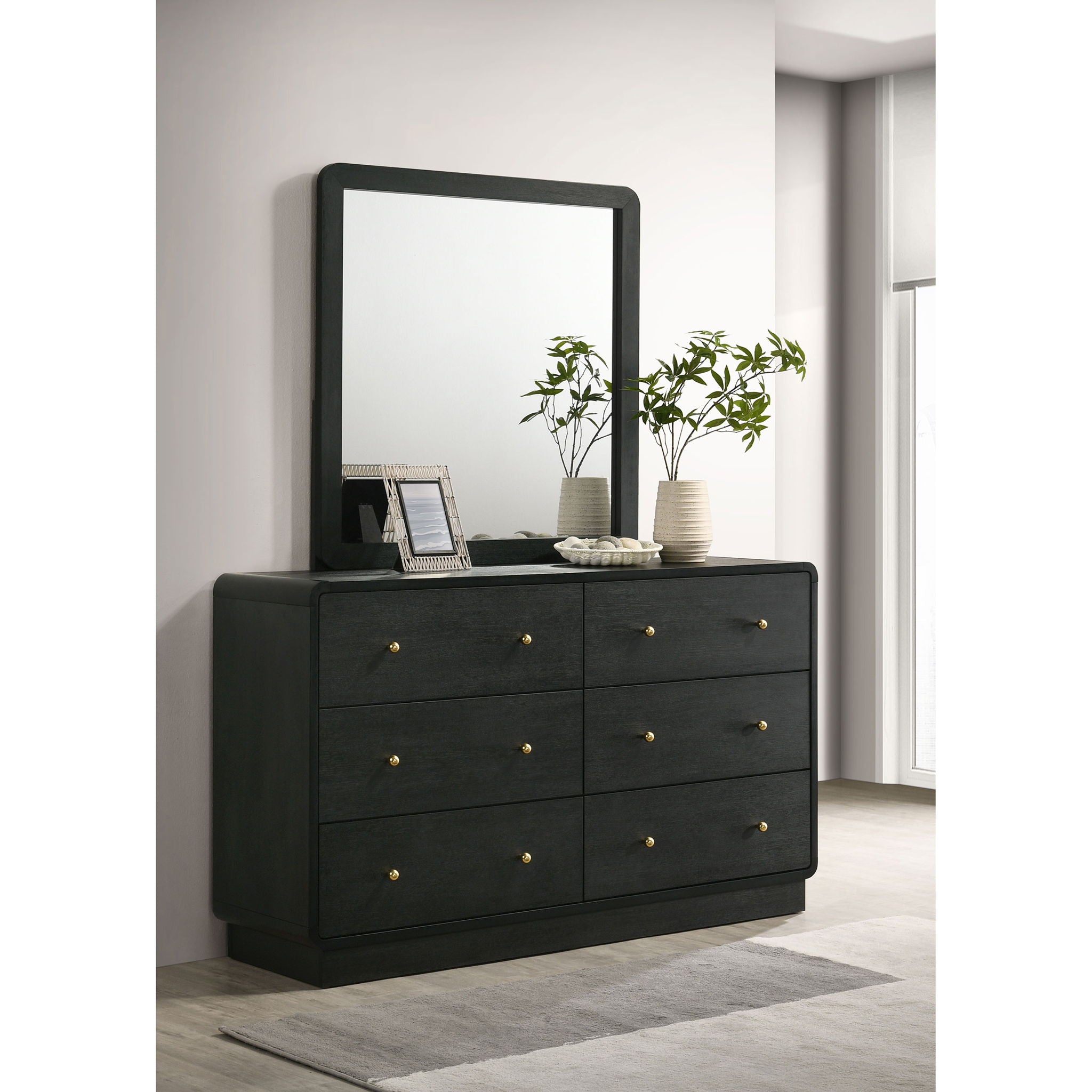 Burton - 6 Drawer Dresser With Mirror - Black
