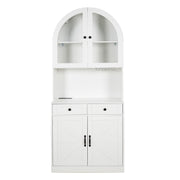 Tall Arched Pantry Cabinet With Charging Station, Adjustable Shelves, Coffee Bar