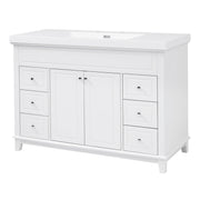Bathroom Vanity & Sink, 6 Soft Close Drawers & Double Doors - White