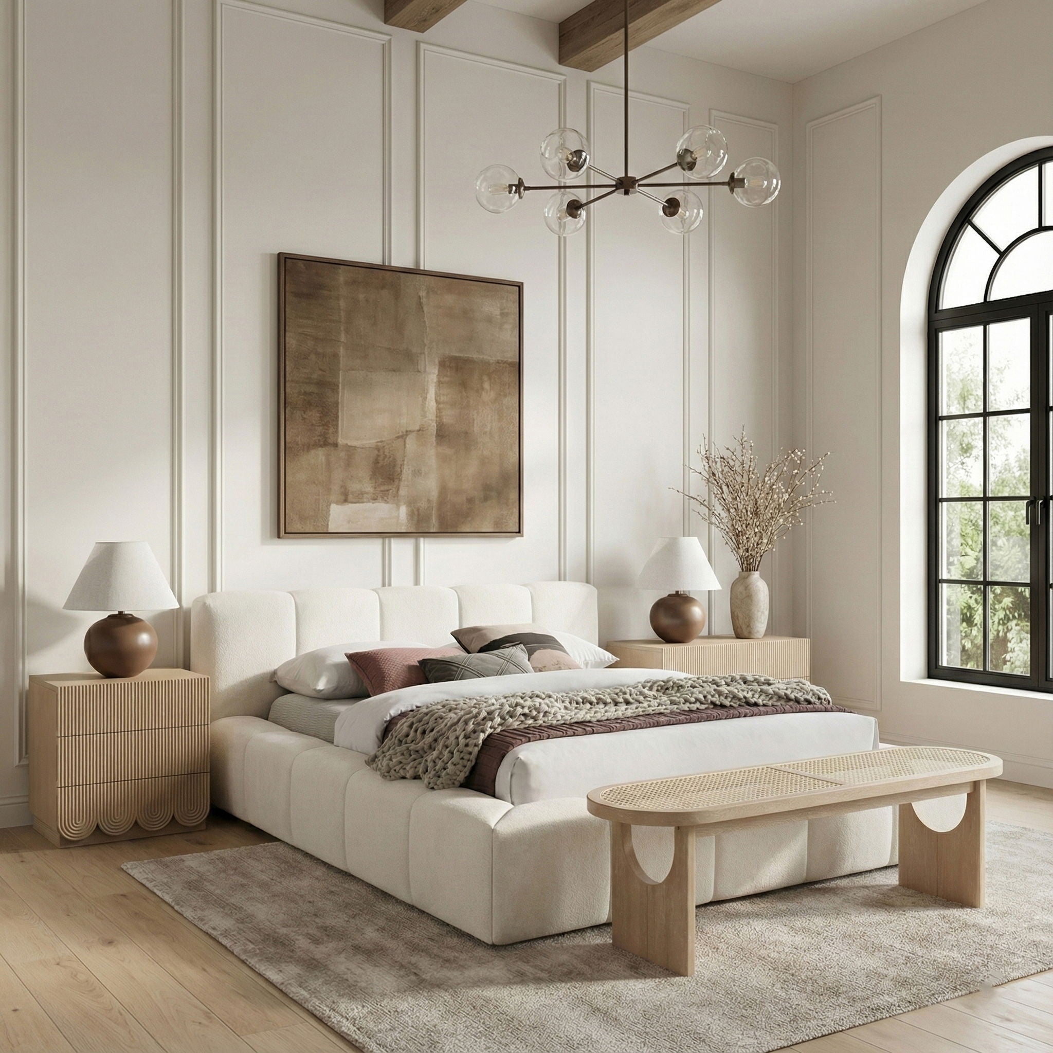 Canovia - Solid Wood And Faux Cane Bench