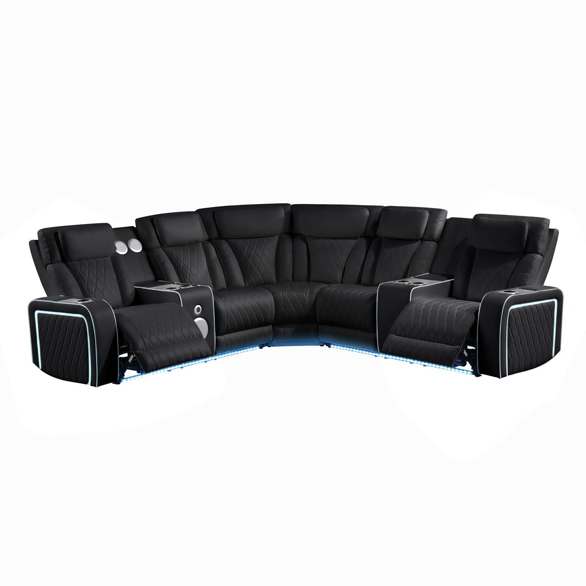 Electra - Power Recliner Sectional Sofa With Power Headrests, Console Loveseats, Wedge, LED Light Strip, Speakers