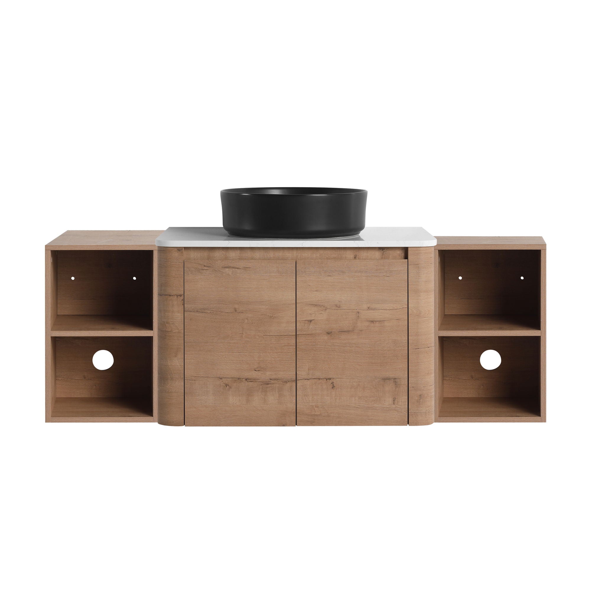 Wall Mounted Bathroom Vanity With Art Sink, 2 Storage Shelves, Soft Close Door
