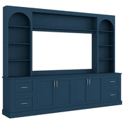 Arched Entertainment Center Wall Unit With Drawers With Adjustable Shelves For Living Room - Blue