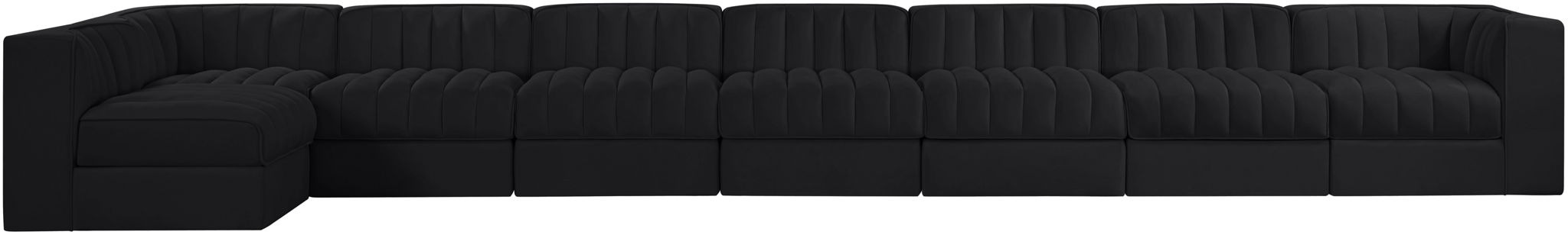 Rummi - Velvet Performance Fabric Upholstered 8 Piece Modular Sectional, L-Shaped (Right)
