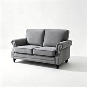 Loveseat Sofa With Nailhead Detail & Turned Legs, 2 Seater Upholstered Couch