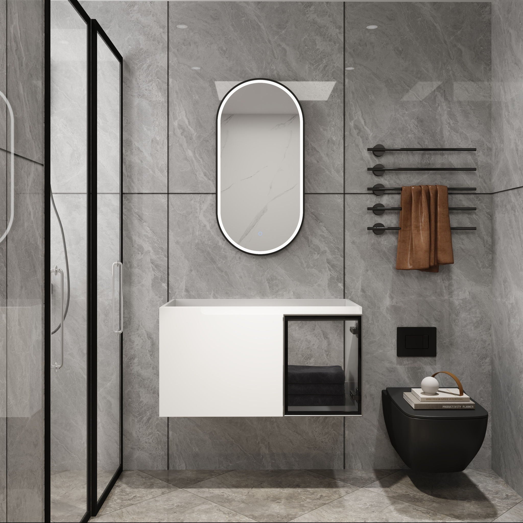 36" (35 1 / 4") Wall Mounted Bathroom Vanity, Cabinet With Half Door (Excluding Sink) - Glossy White