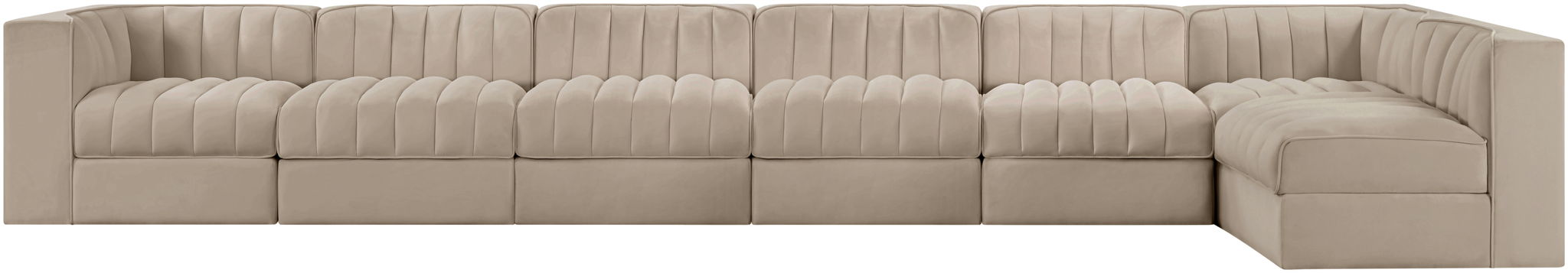 Rummi - Velvet Performance Fabric Upholstered 7 Piece Modular Sectional, L-Shaped (Right)