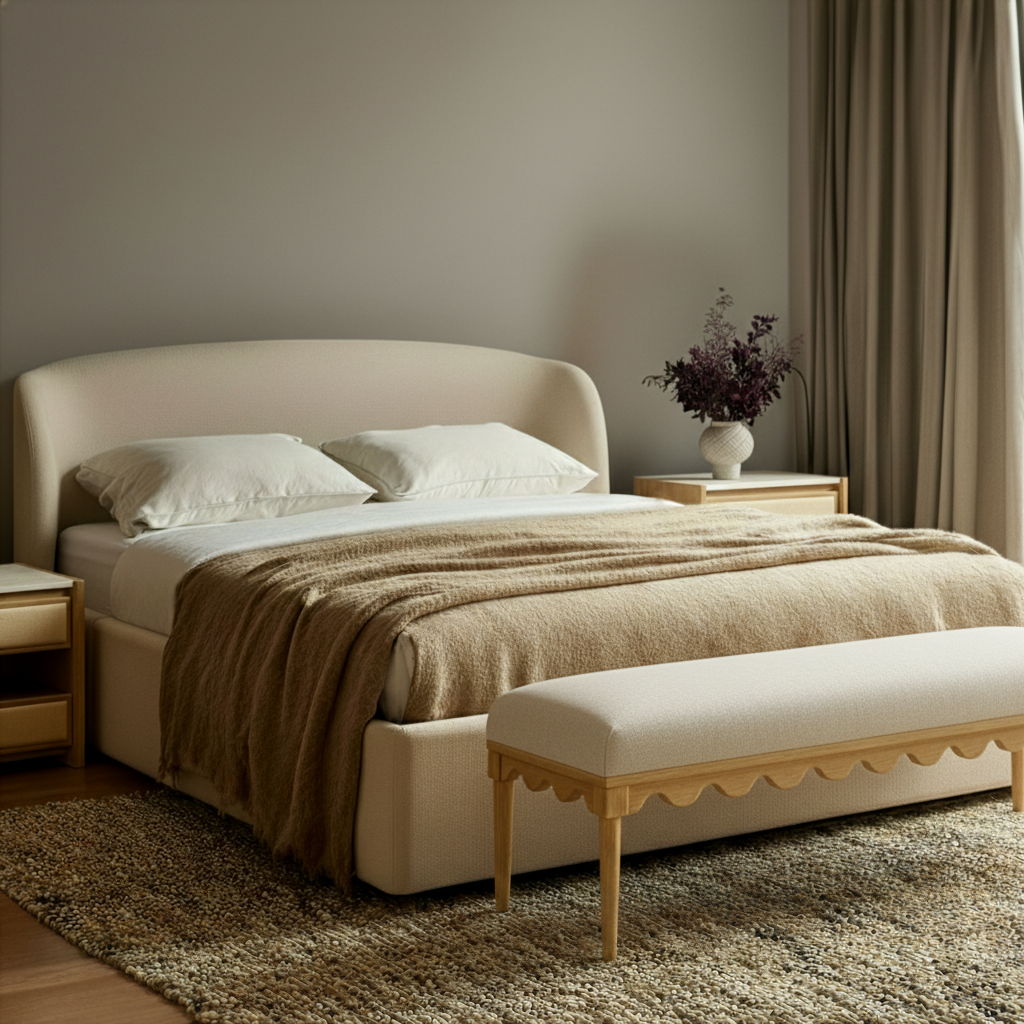 Oodle - Vegan Mohair Bench, Natural Ash Legs