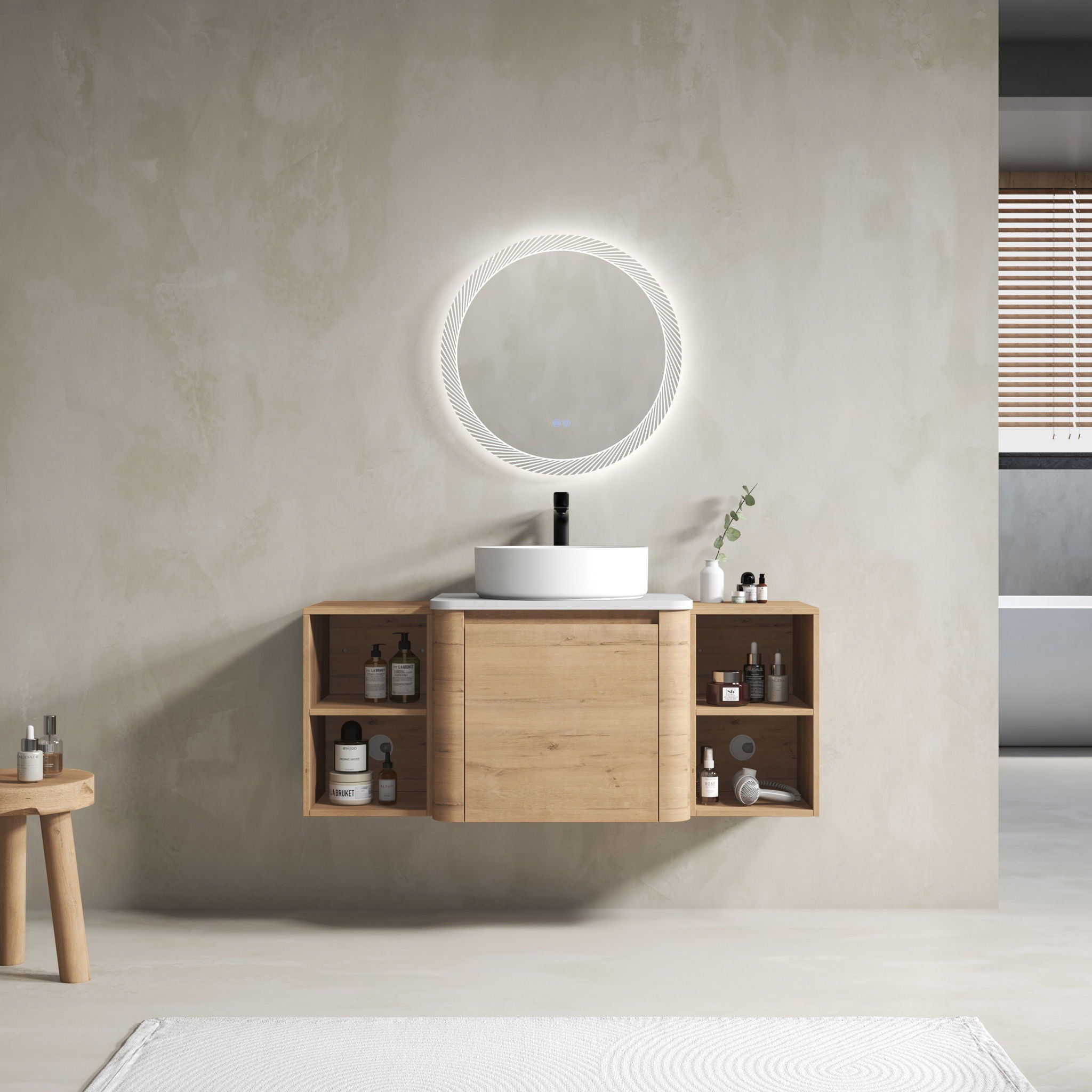 Wall Mounted Bathroom Vanity With Art Sink, 2 Storage Shelves, Soft Close Door