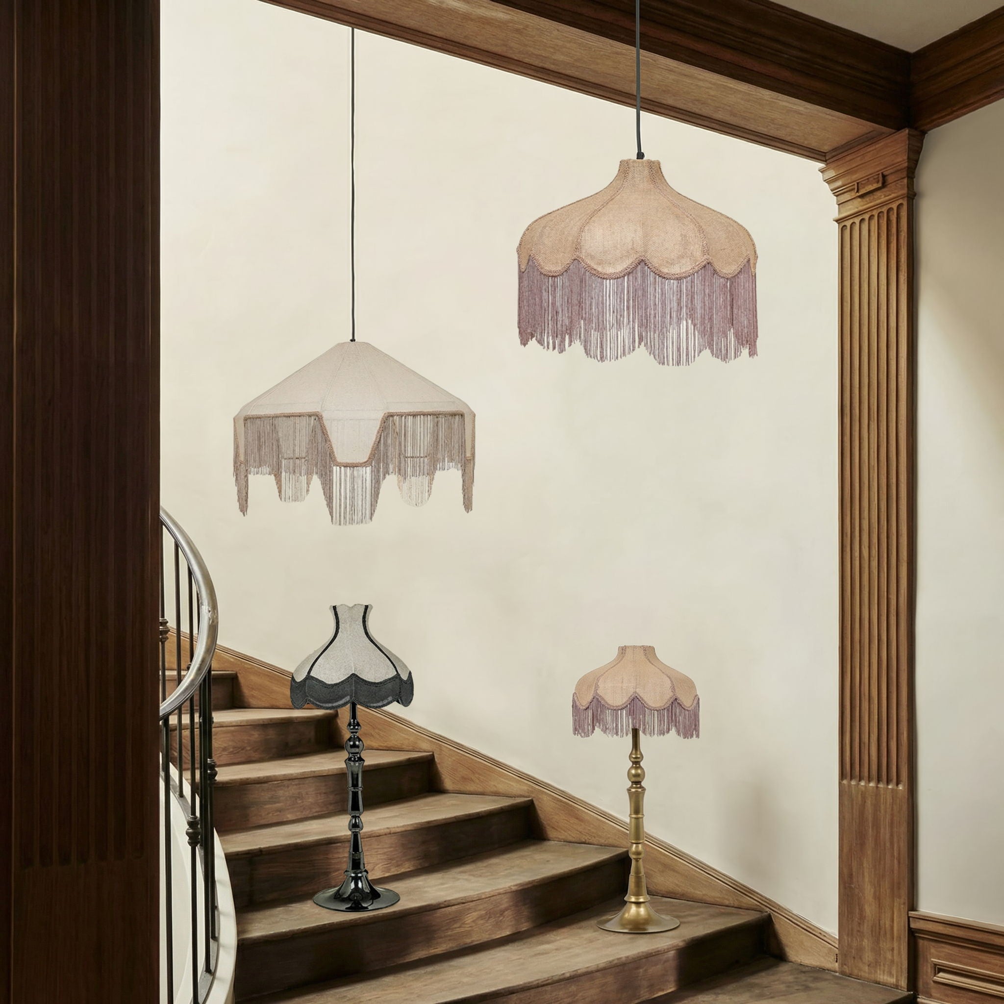 Buchanan - Fabric Fringed Angled Pendant Light - Natural