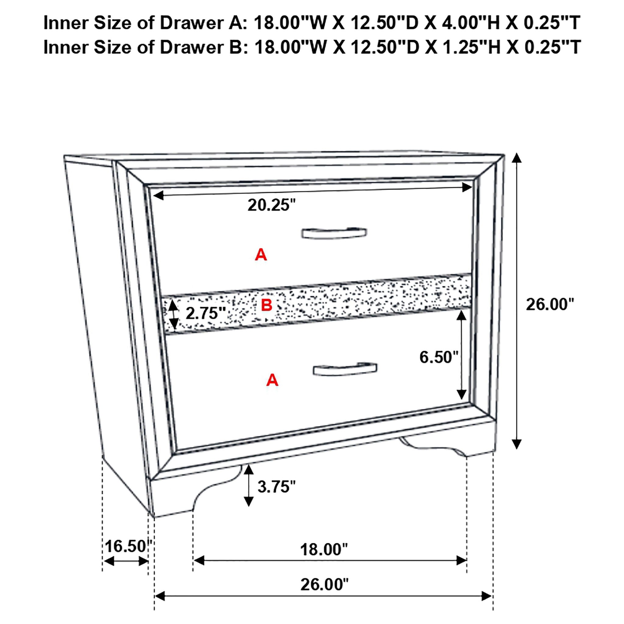 Transitional 2 Drawer Nightstand With Hidden Jewelry Tray