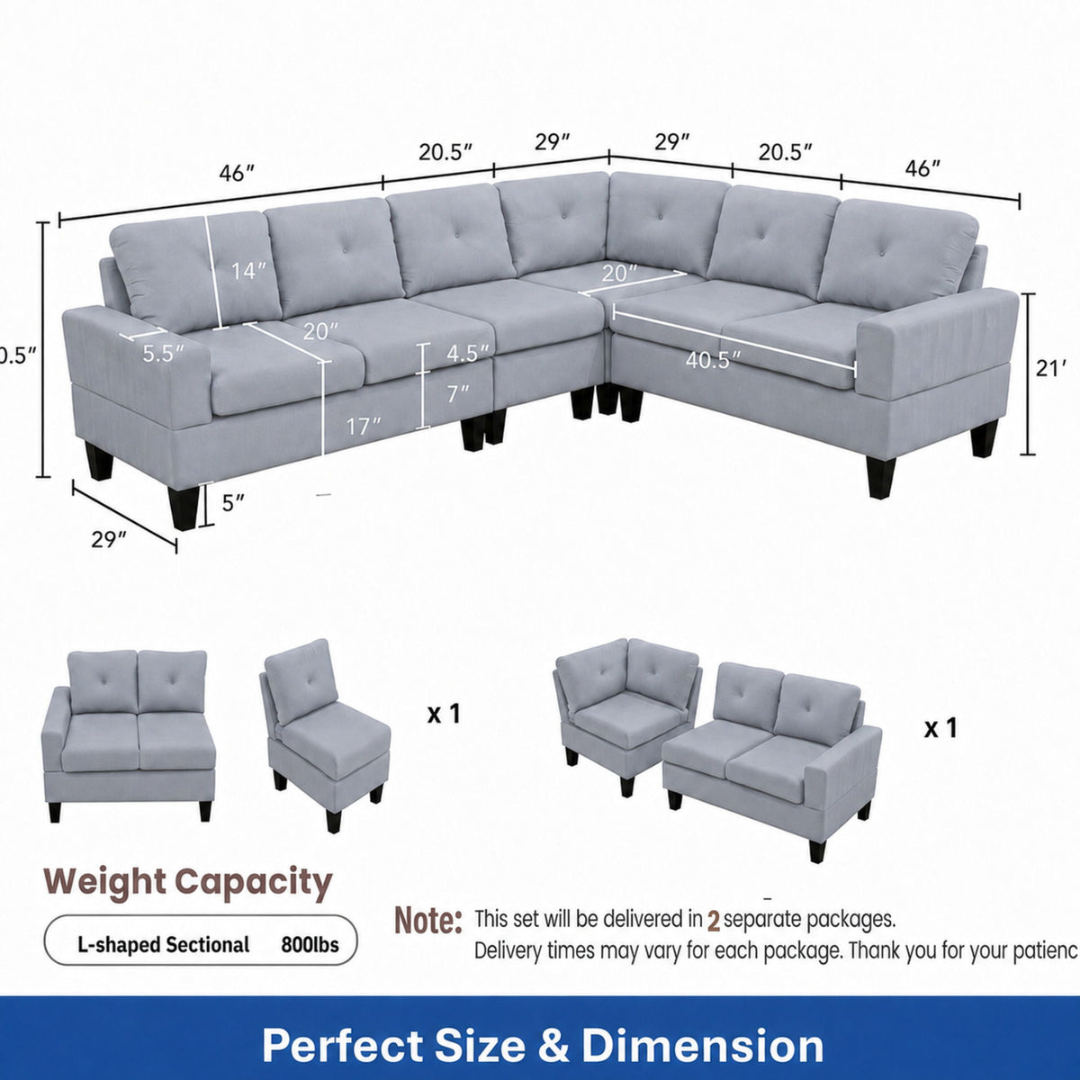 Modular L - Shaped Sectional Sofa 6 Seater 4 Piece Couch With Chaise