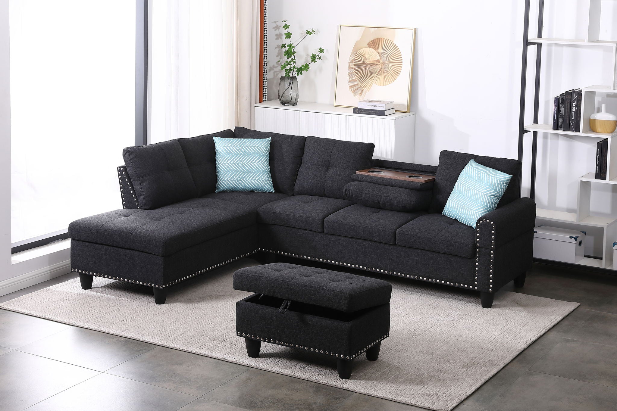 Alger - Left Hand Facing Sofa & Chaise With Ottoman