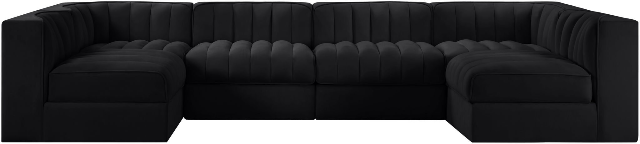 Rummi - Armless Velvet Performance Fabric Upholstered 6 Piece Modular Sectional