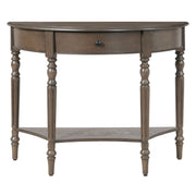 Half Moon Console Table With Drawer & Shelf For Living Room - Walnut