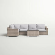 Wicker Outdoor Seating Set With Curved Arms, Plush Cushions, 4 Person - Gray Mix