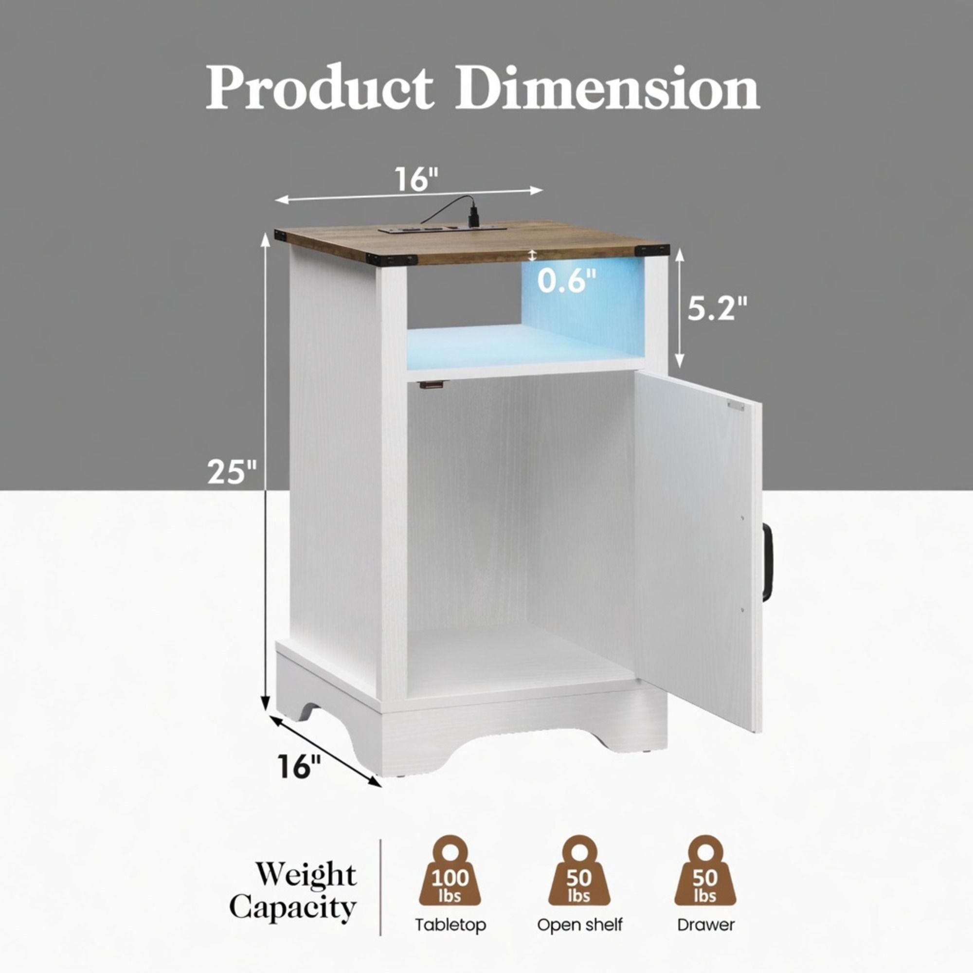 Farmhouse Nightstand With Charging Station & Storage