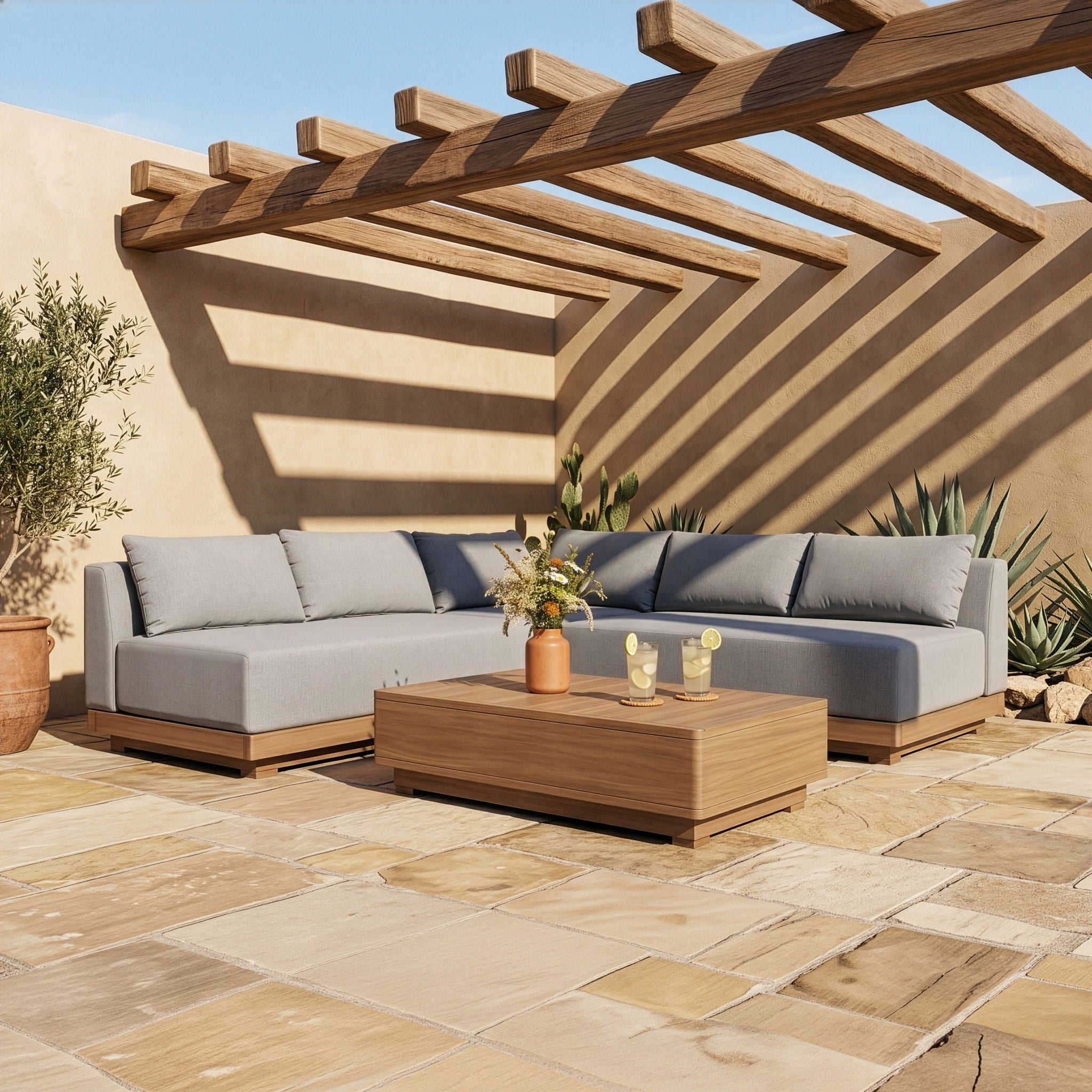 Solace - Olefin Performance Fabric 3 Piece Outdoor Patio Modular Sectional (2 Loveseats & Corner Chair)