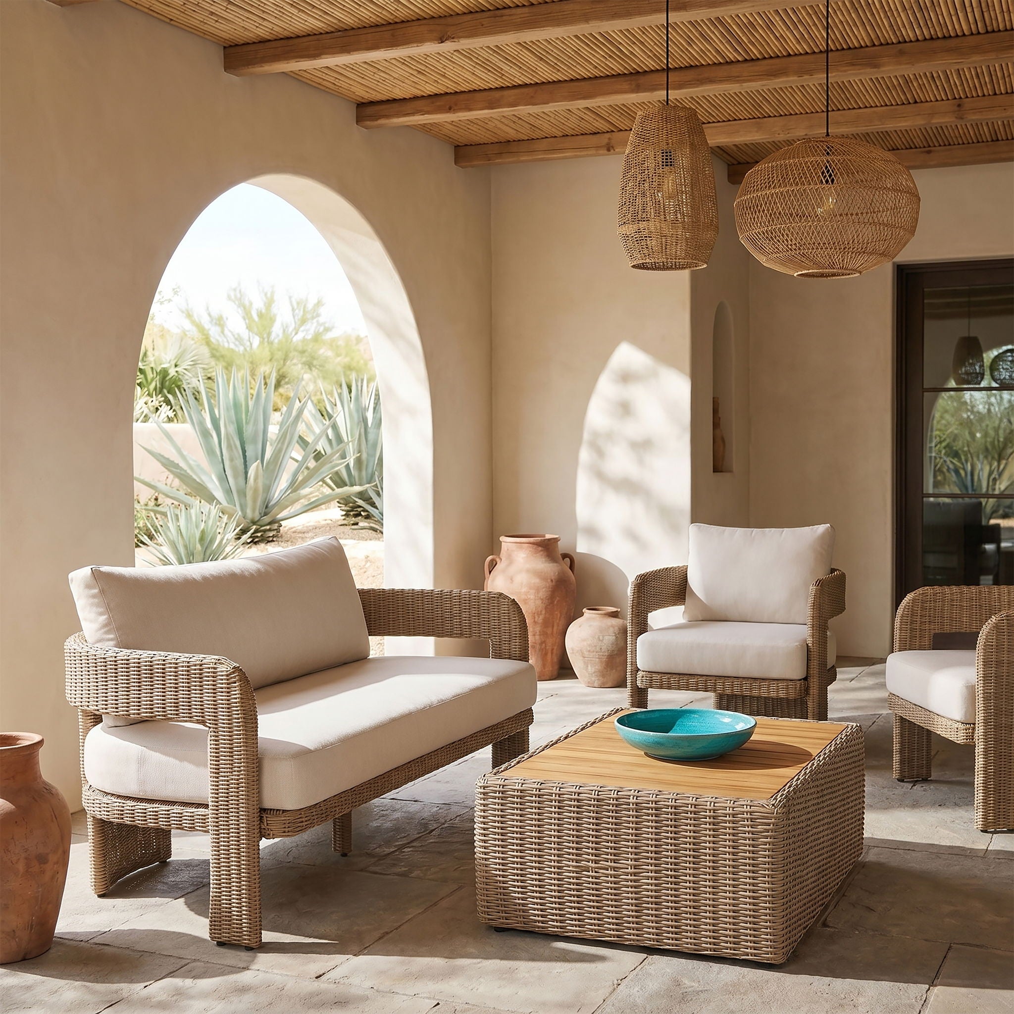 Sandbay - Olefin Water Resistant Fabric And Wicker Outdoor Patio Loveseat