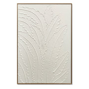 Framed Botanical Leaf Wall Art, Thick Textured Canvas Painting, Neutral Decor For Living Room - White