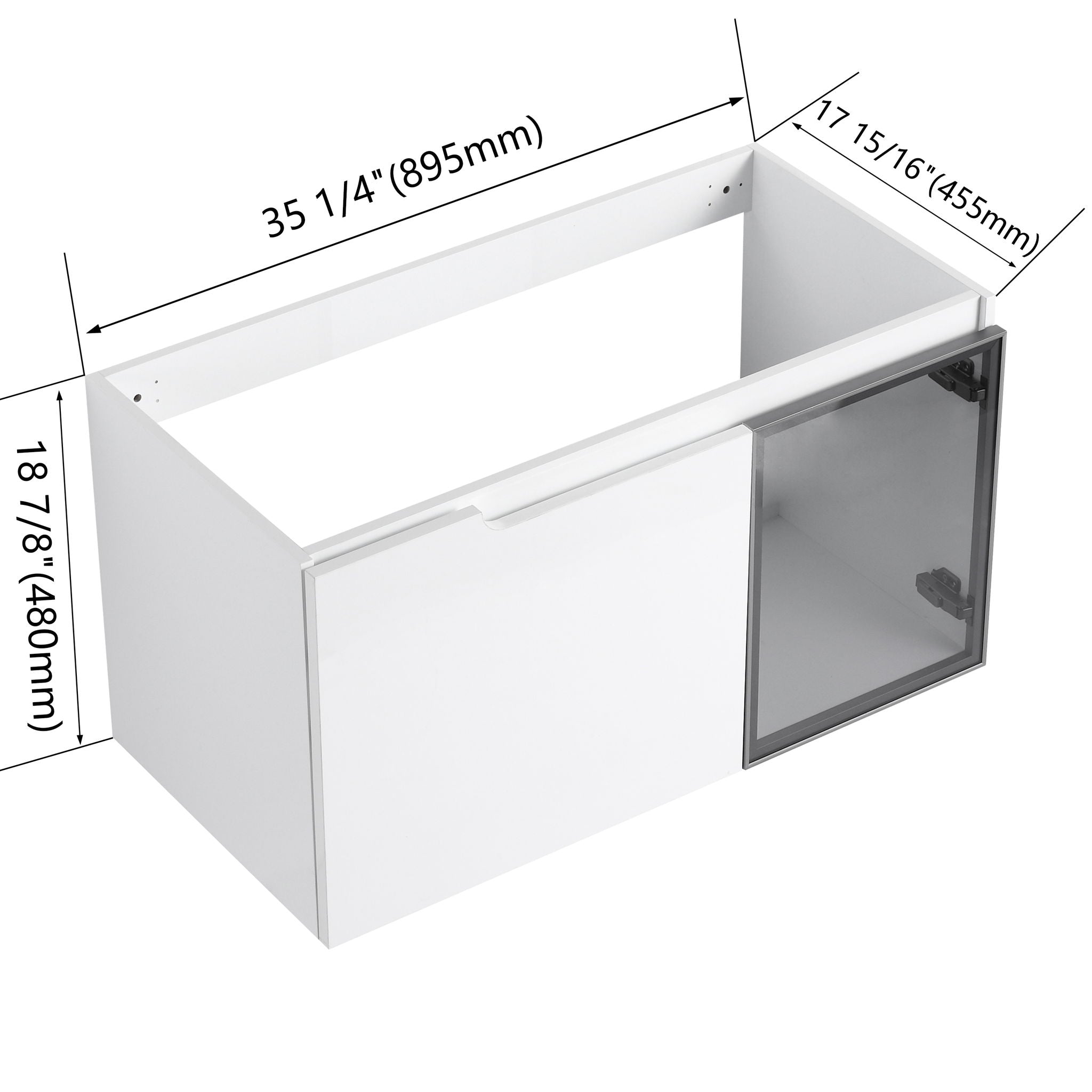 36" (35 1 / 4") Wall Mounted Bathroom Vanity, Cabinet With Half Door (Excluding Sink) - Glossy White