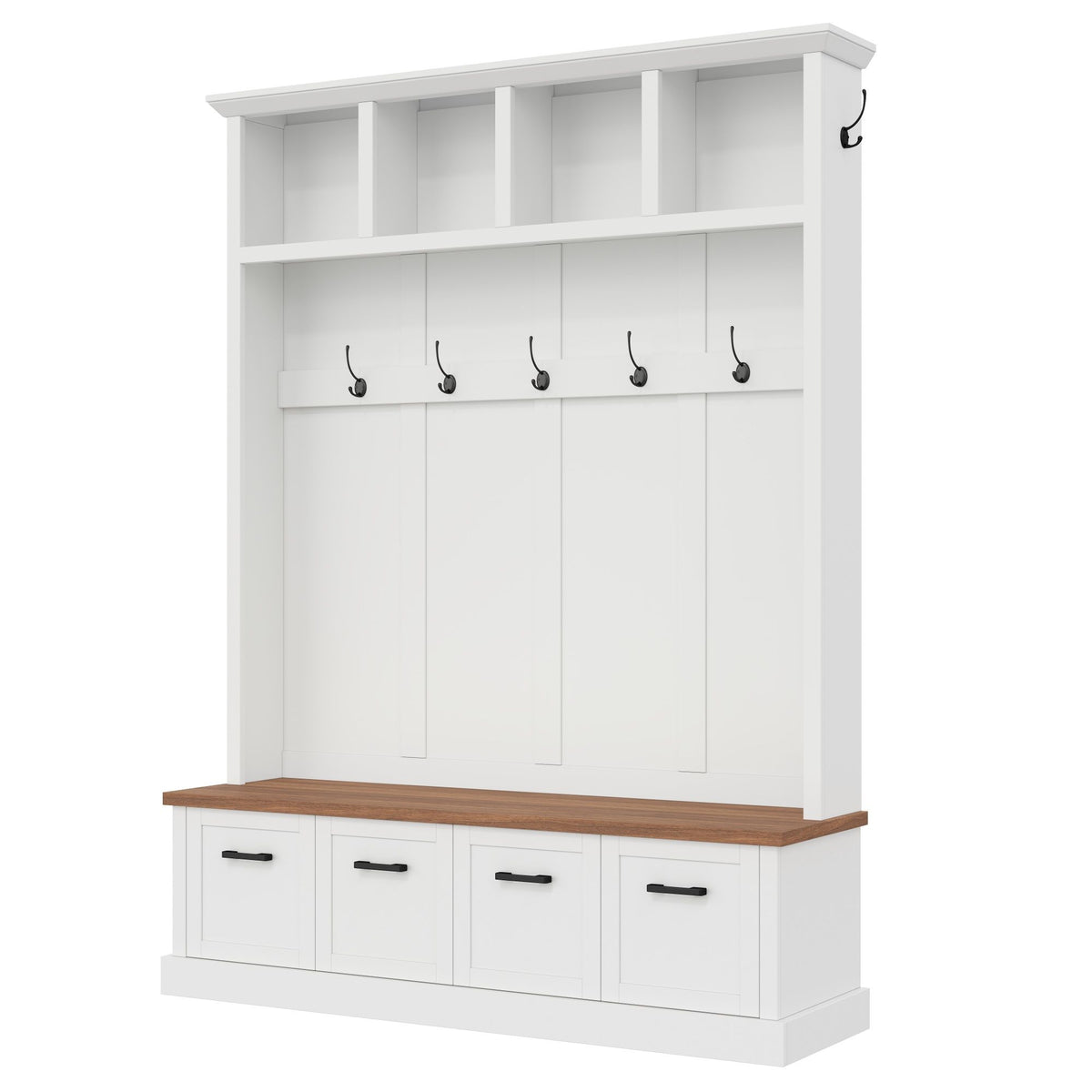 Hall Tree With Storage Bench Mudroom Coat Rack With 6 Hooks