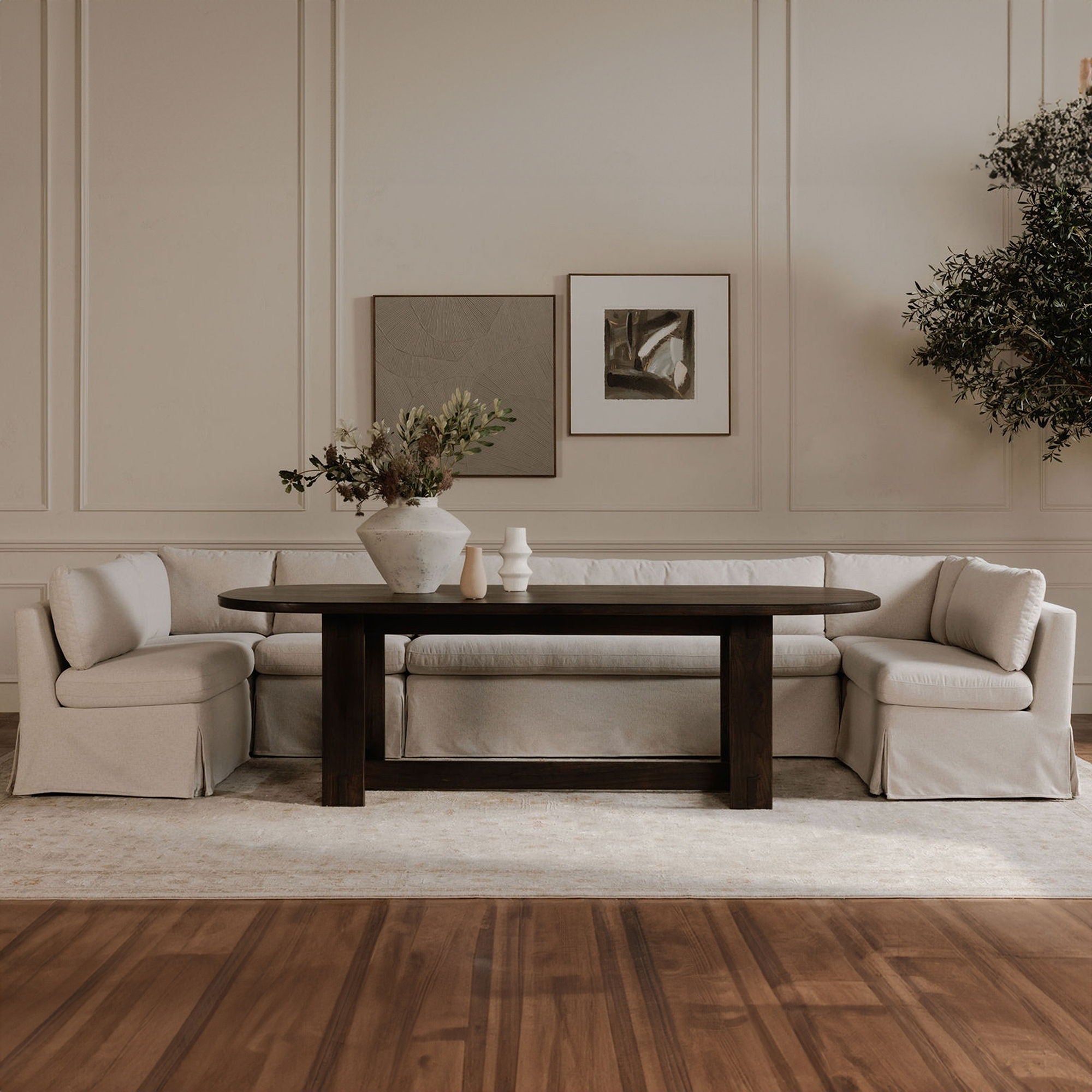 Fable - 5 Piece Slipcover Dining Banquette U-Shape - Beige