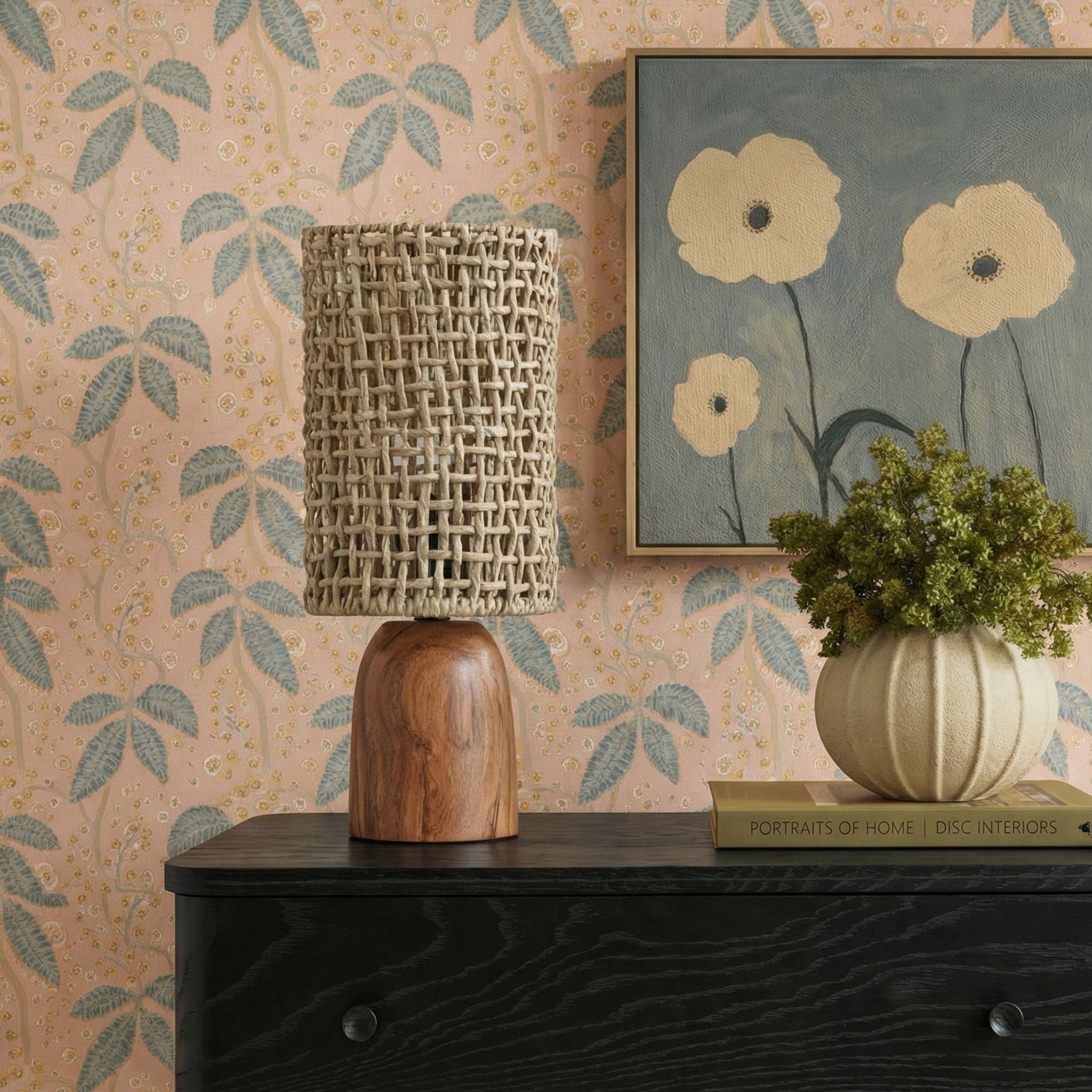 Kombu - Raffia and Wood Small Table Lamp - Natural