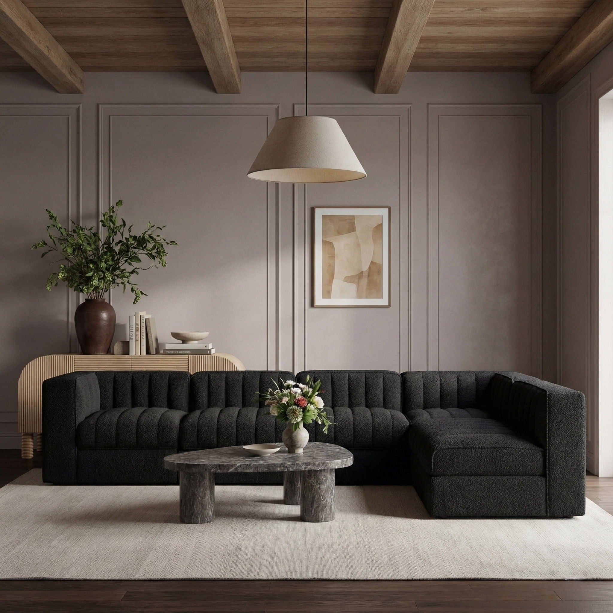 Rummi - Velvet Performance Fabric Upholstered 6 Piece Modular Sectional