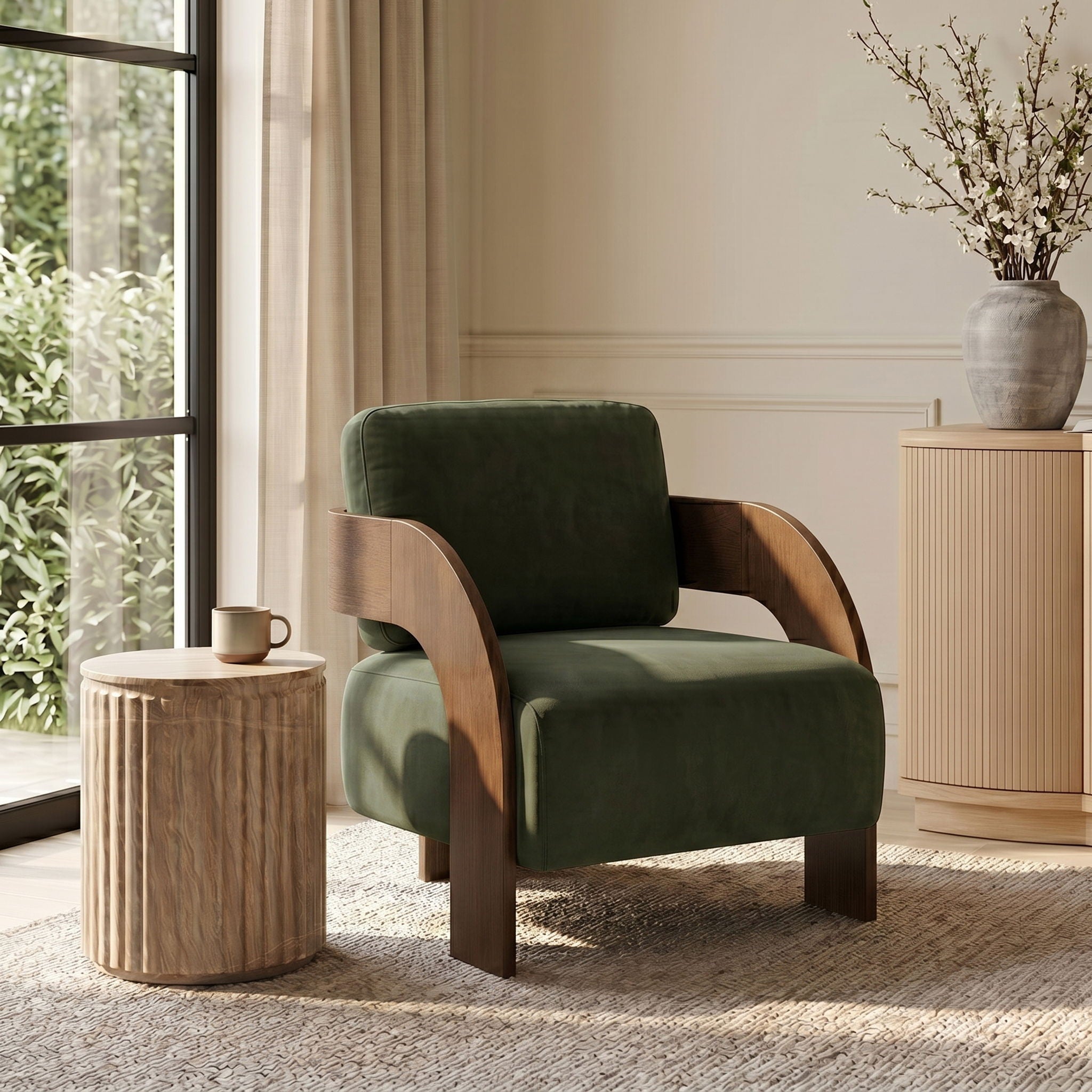 Cedra - Velvet Performance Fabric Upholstered Accent Chair - Brown Frame