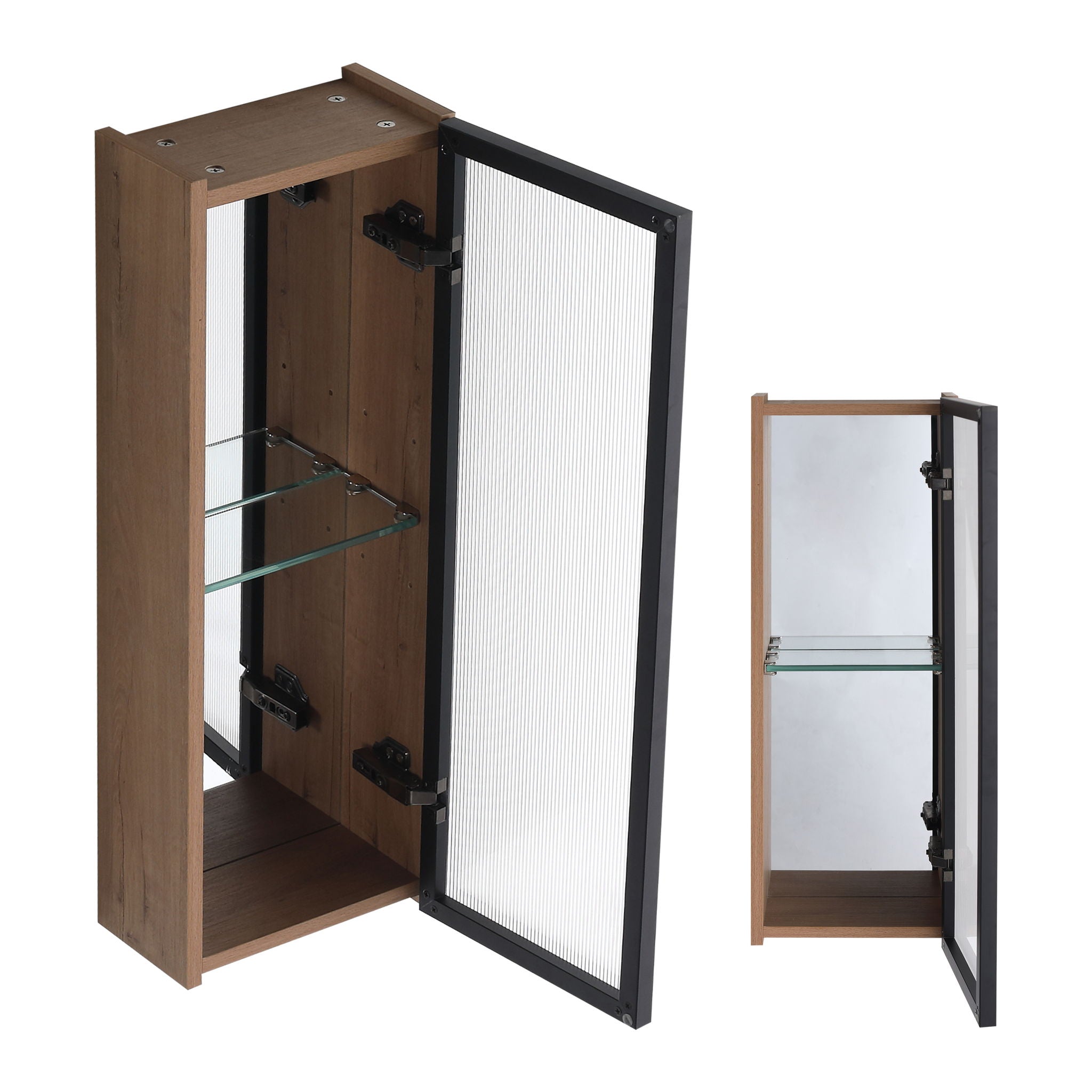 10" Bathroom Wall Mirror Cabinet With Door, Adjustable Shelf - Imitative Oak