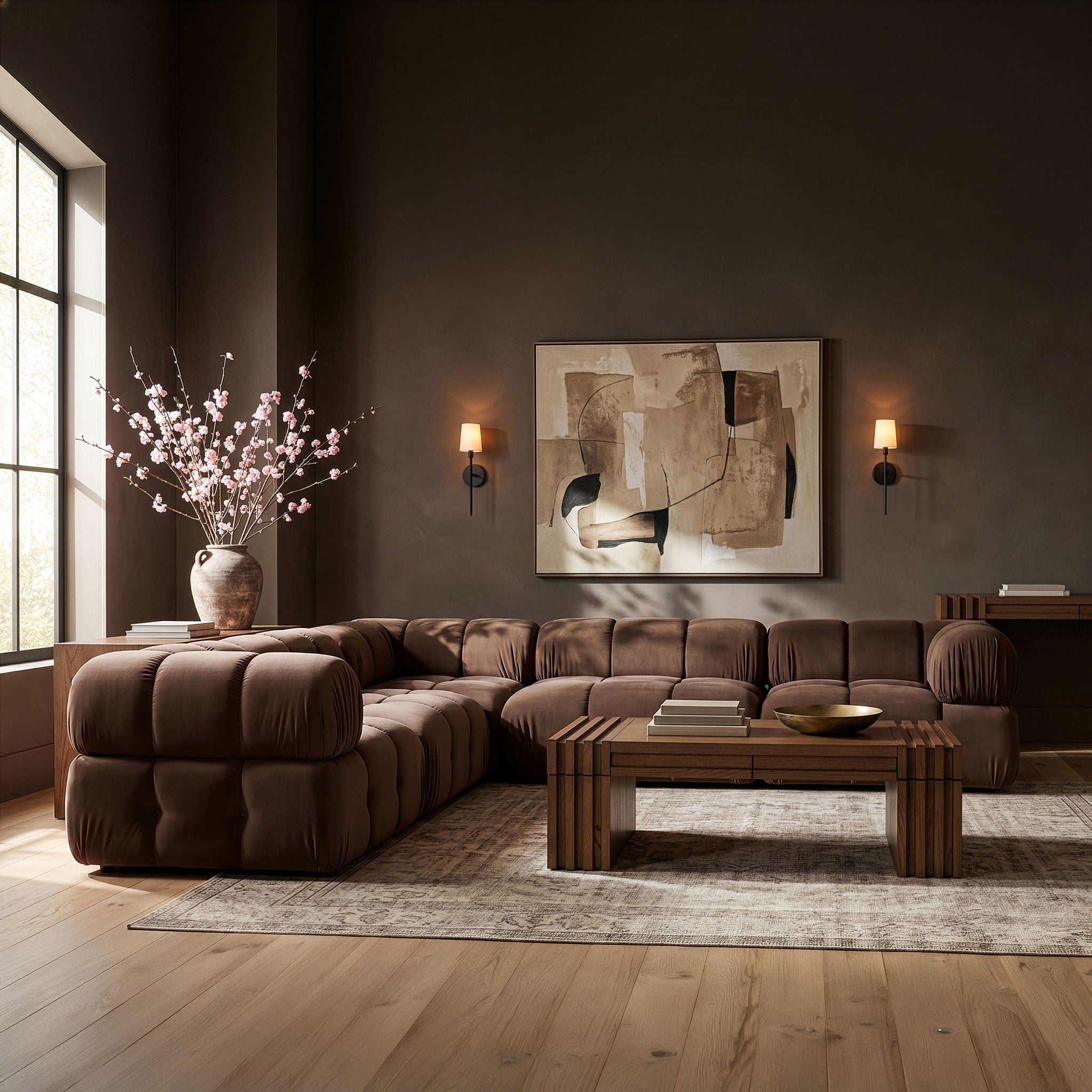Orin - Velvet 5 Piece Modular Corner Sectional