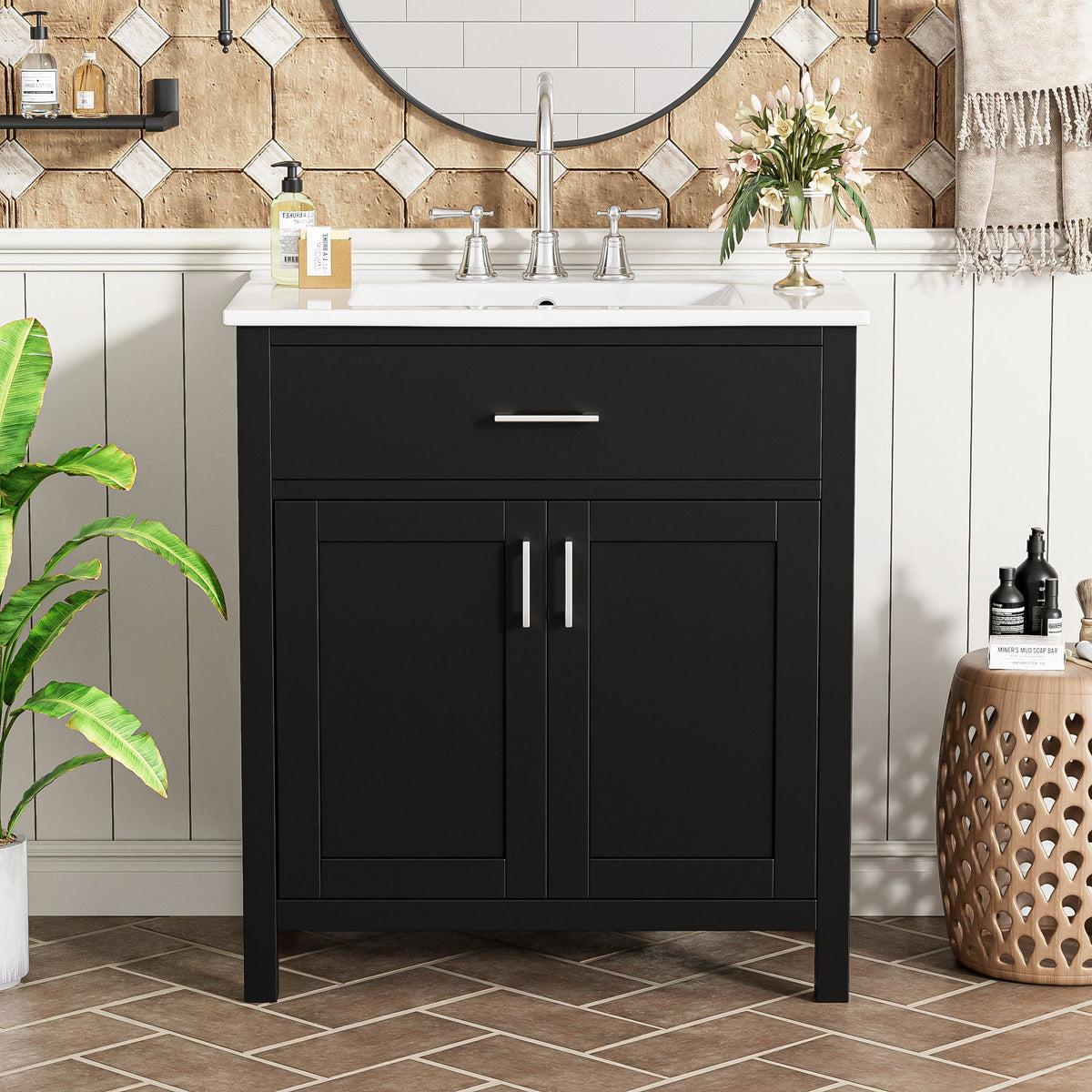 Bathroom Vanity With Sink And Ample Storage, Rectangular Undermount Sink - Black