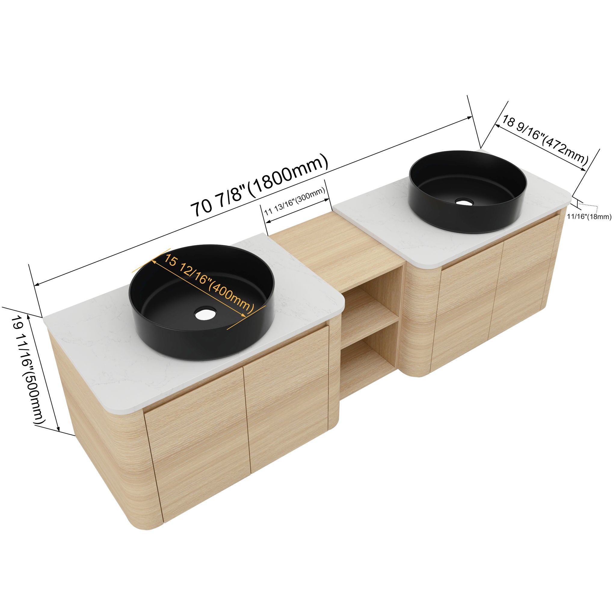 Mounted Bathroom Vanity With Art Sink, 1 Storage Shelf, Soft Close Door