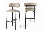 Lupita - Vegan Leather Upholstered Bar Stool (Set of 2) - Taupe / Matte Black