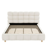 Pula - Queen Platform Bed With Upholstered Headboard, Slat Support, No Box Spring Needed - Ivory