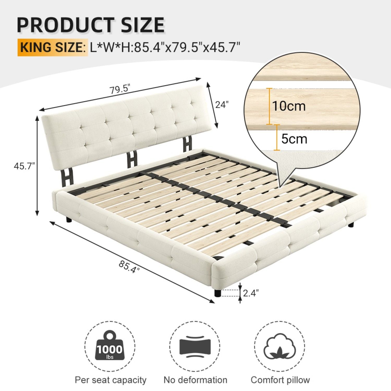 Tufted Headboard With Extra-Large Ultra-Soft Cloud Pillow Design