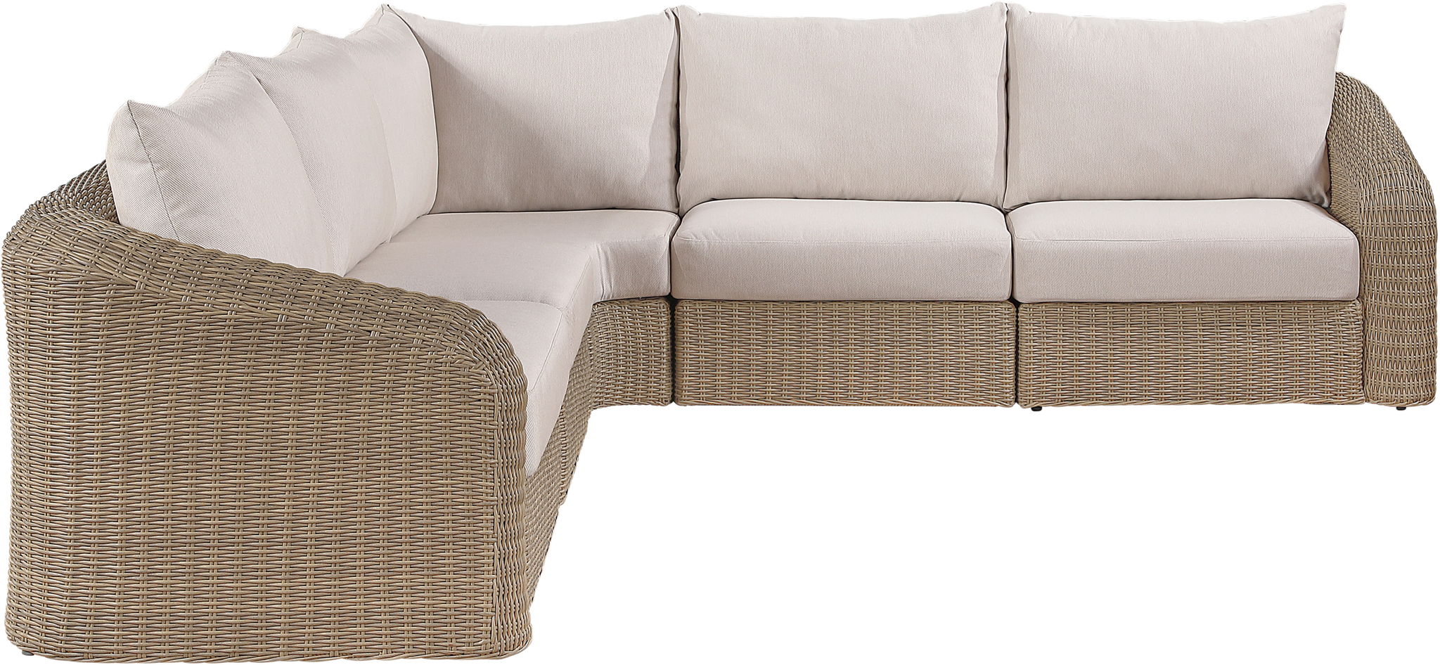 Seacrest - 123.25" Olefin Water Resistant Fabric And Wicker 5 Piece Outdoor Patio Modular Sectional