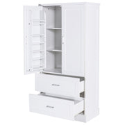 Tall Bathroom Storage Cabinet With 2 Doors And Drawers, Adjustable Shelf
