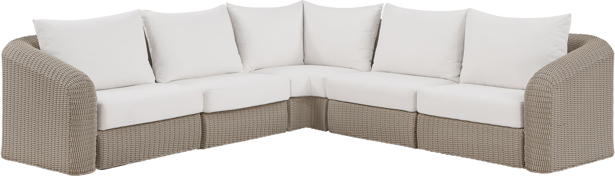 Seacrest - 123.25" Olefin Water Resistant Fabric And Wicker 5 Piece Outdoor Patio Modular Sectional