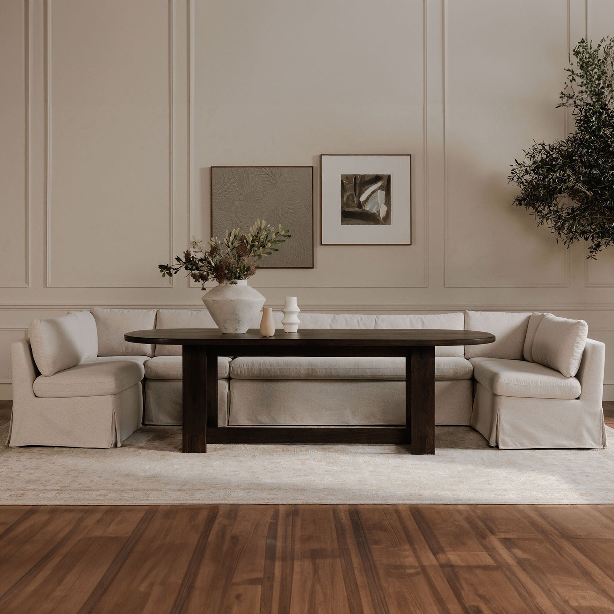 Fable - 6 Piece Slipcover Dining Banquette U-Shape - Beige