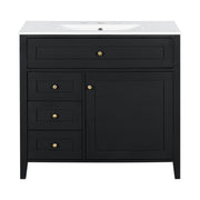 Bathroom Vanity With Sink, 3 Drawers & Cabinet With Adjustable Shelves