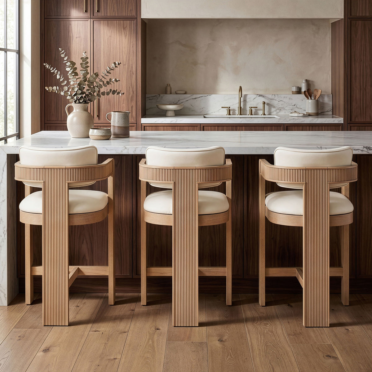 Sacha - Vegan Leather Upholstered Counter Stool With Natural Base