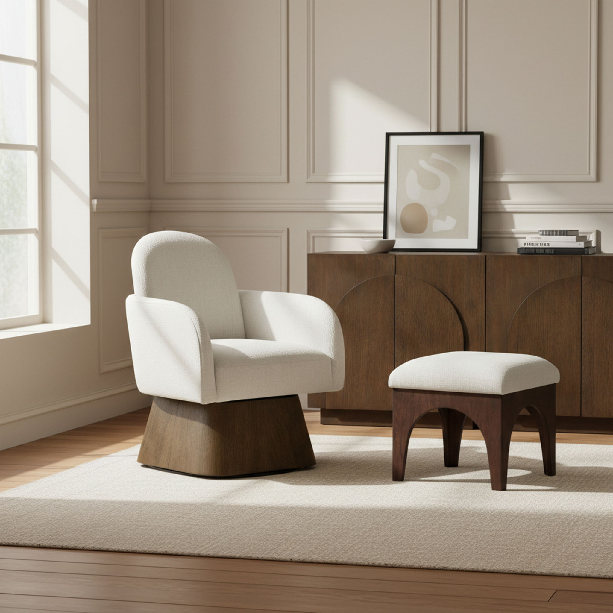 Marlowe - Linen Textured Fabric Upholstered Swivel Accent Chair - Stained Brown