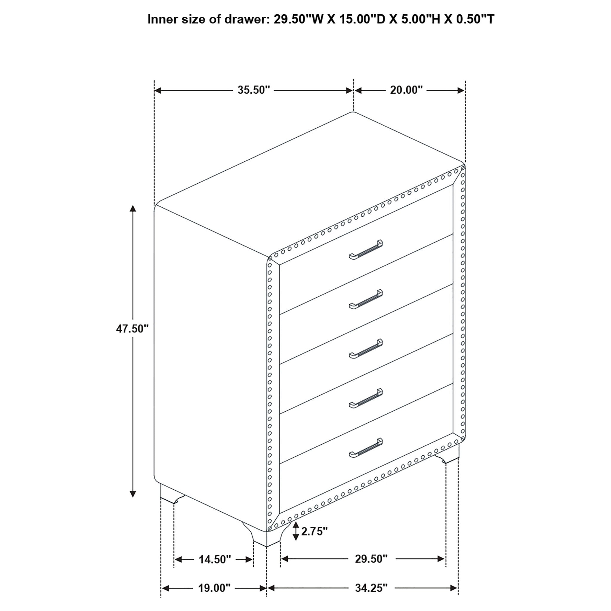 5 Drawer Bedroom Chest With Crystal Pulls