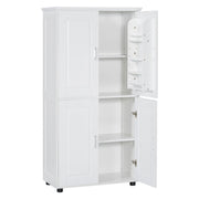 Tall And Wide Bathroom Floor Storage Cabinet With 4 Doors, Adjustable Shelves - White
