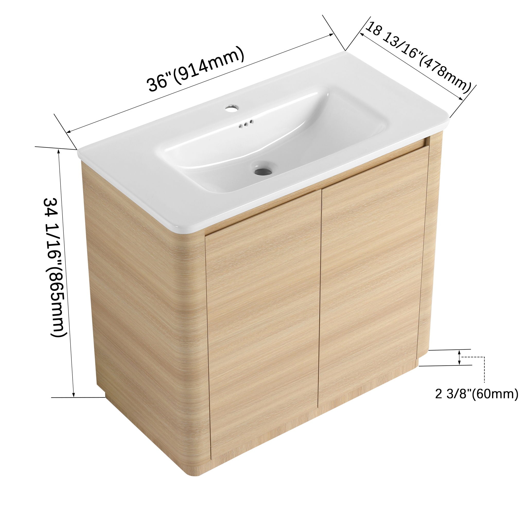 Freestanding Bathroom Vanity With Sink & 2 Soft Close Doors